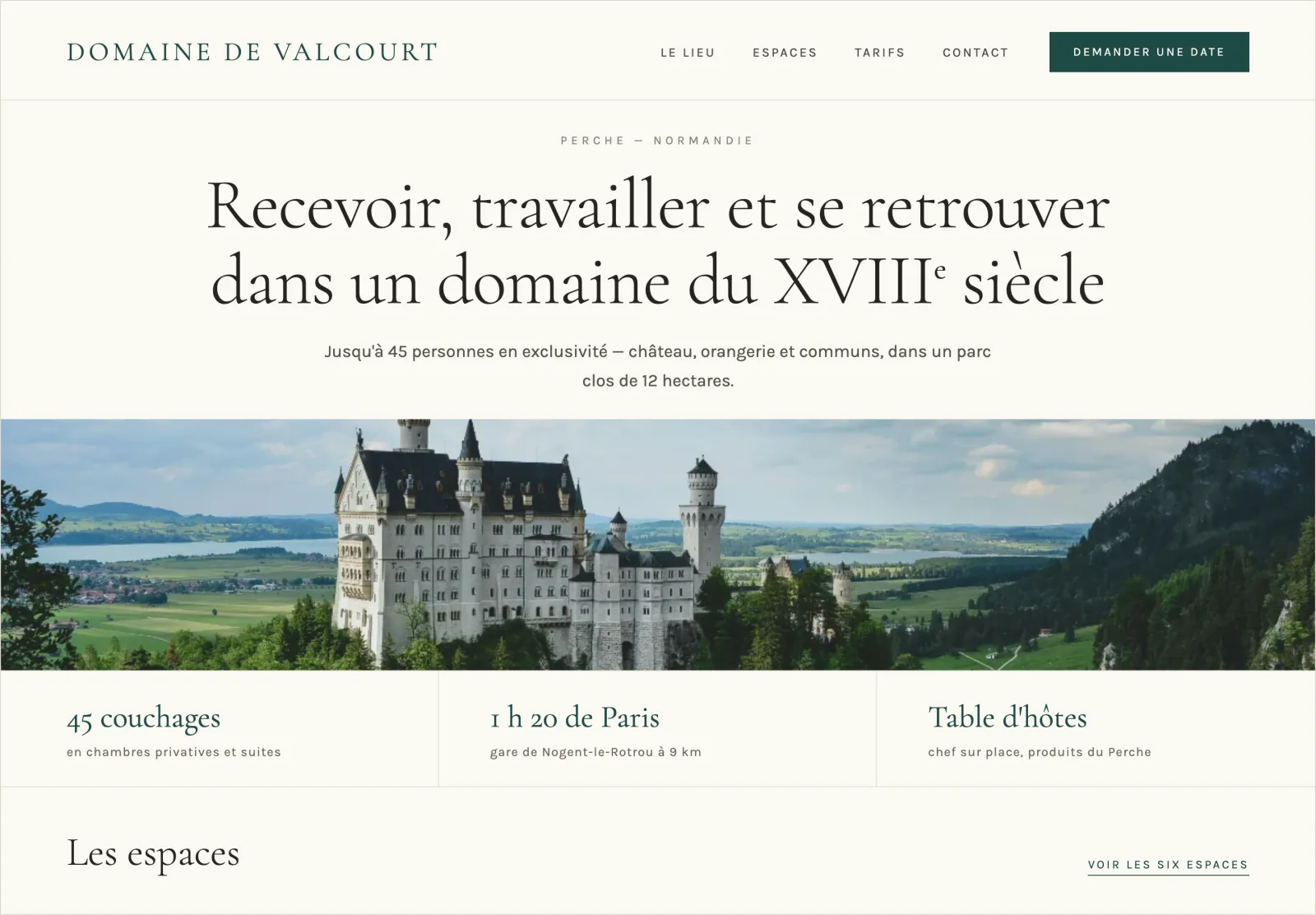 Maquette de site web pour un domaine ou un château