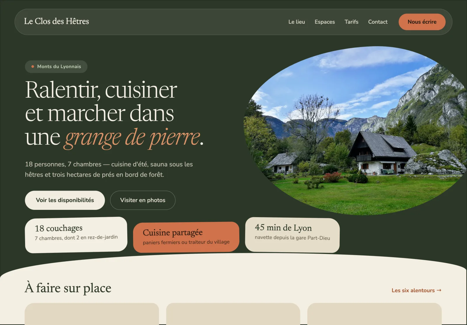 Maquette de site web pour un gîte ou un écolodge